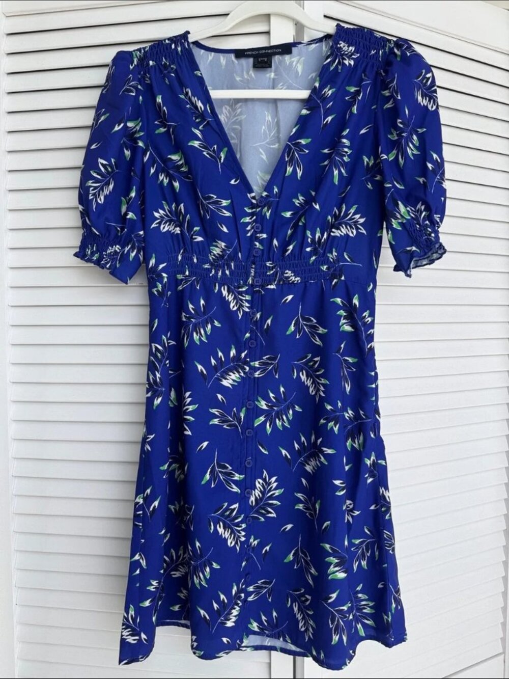 French Connection Royal Blue Floral V-Neck Mini Dress